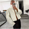 Croc Embossed Cropped Faux Leather Jacket High Stand Collar Long Sleeve Oversized Women Jackets Autumn Chic Coats