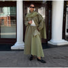 Women's Plaid Scarf Long Trench Coat Loose Stand Collar Full Sleeve Single Breasted Split Coats Autumn Lady Jacket