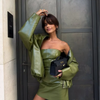 Street Zipper Leather Jackets Skirts Sets Women Loose Stand Collar Full Sleeve Coat Straight Skirt Autumn Winter Lady Suit