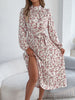 Floral Stand Up Collar Bridesmaid Dress Spring Autumn Elegant Long Sleeve Waist Cinching Pleated Dresses Woman Clothing