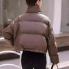Solid Color Windproof Cropped Puffer Jacket Women Winter Thick Short Coat Warm Coat Fluffy Parka Vintage Tops Women's Clothing