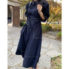Spring Autumn Single Breasted Women's Shirt Dresses Sashes Stand Collar Korean Casual Straight Dress Female