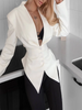 Solid Pleated Women's Jacket Chic V-neck Waist Cinched Single Breasted Tie Up Full Sleeve Coats Lady Autumn Woman Outerwear