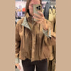 Casual Patchwork Women Coat Elegant Long Sleeve Stand Collar Pleated Female Outwear Autumn Winter Lady Streetwear