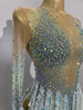 Sexy Sparkly Rhinestone Tassel Long Sleeves Mesh See Through Mini Dress Women Latin Dance Nightclub Party Club Stage Wear