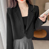 Korean Cropped Blazers Women Solid Color Simple Single-button Outwear Teens All-match Long Sleeve Office Suit Jacket