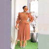 Women Vintage Elegant Pleated A Line Midi Dress with Ruffle Sleeves Stand Collar Rhinestone Stylish Formal Evening Party Outfits