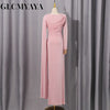 Women Clock Long Sleeve Stacked Ruched Bodycon Midi Maxi Long Dress Birthday Sexy Party Floor Length Dresses