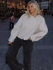 Autumn Grey Woolen Short Overcoats Elegant Female Lapel Full Sleeves Cropped Jacket Lady Commute High Street Outerwear