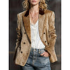 Vintage Leopard Print Velvet Blazer for Women Autumn Winter Contrast Lapel Double Breasted Casual Suit vacation jacket Coat