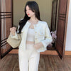 Korean Plaid Tweed Jacket Women White Round Neck Cropped Tassel Coat Autumn Single Breasted Office Lady Outwear