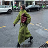 Women's High Stand Collar Double Breasted Woolen Overcoat Belted Waist Maxi Long Cuff Strap Loose Solid Coat Winter Urban Coats