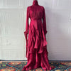Women's Party Dresses High Waist Pleat Lady Casual High Collar Layered Banquet Dress Elegant Long Sleeve Evening Dress