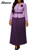 Plaid Blazer Suits for Woman Button 3D Floral Brooch Belt and Pleated Skirt 2 Piece Set Female Office Outfits