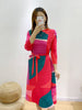 Pleated Printing Dress For Women Spring Loose Color Block Dresses With Belt Female Clothes 2D1127