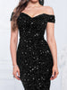 Off The Shoulder Mermaid Evening Dress Red Stretchy Sequin Velvet Slash Neck Floor Length Women Party Dresses