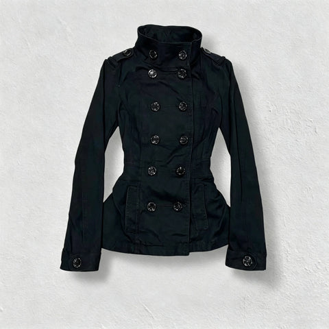 Women Y2K Vintage Double Breasted Trench Coat Stand Collar Slim Waist Peplum Jacket Gothic Academia Long Sleeve Casual Outerwear