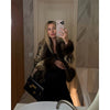 Light Green Landscape Print Jackets Women Chic Stand Collar Furry Cuff Single Breasted Slim Cropped Coat Lady Autumn Daily Wear