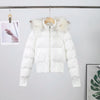 Wool Collar Hooded Cotton Women's Jacket Zipper Elastic Hem Long Sleeve Pocket Women Winter Coats Autumn Short Jacket For Ladies