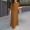 Women's Vintage Maxi Shirt Dress Spring 3/4 Sleeve Lapel Neck Slit Hem Long Dresses Loose Casual Solid Robes Femme