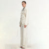 Women's Waist-Cinched Blazer 2-Piece Set (Brown/White/Black/Navy/Burgundy) Elegant Formal Office Wide-Leg Pants Outfit