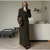 Solid Faux Woolen Maxi Coats Women Waist-cinching Single-breasted Shoulder Pad Lapel Overcoats Ladies Winter Streetwear