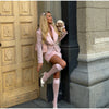 Faux Fur Collar Trim Tweed Set Long Sleeve Side Pockets Chic Women Blazer High Waist Mini Skirt Autumn Elegant Suit