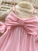 French Sweet Bow Camisole Mini Dress for Women Korean Version Pink Ruffle Edge Sexy A-line Dress T106