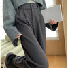 Autumn Winter High Waist Woolen Women's Wide Leg Pants Button Korean Casual Loose Straight Full Length Trousers Female