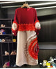 Pleated Tie Flower Long Sleeve Women's Dress Chic Loose Colorblock Patchwork Design Beading Famale Clothing 2DB6651