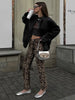 Vintage Leopard Print Denim Jean Women Y2K Casual High Waist Straight Pencil Long Pants Harajuku Streetwear Chic Female Trousers