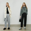 Women Casual Pants Winter Sweatpants Tapered Elastic Waist Split Design Fleece-Lined Warm Trousers
