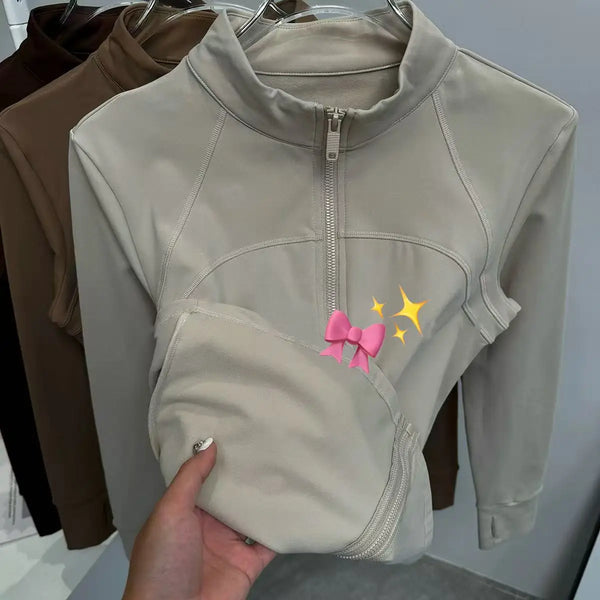 Yoga Suit Women's Standing Collar Long Sleeved Sports Jacket Running Training Fitness Top Windproof Running Suit