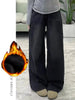 Womens Jeans Y2k Jeans Flared Trousers Black Gray Straight Leg Winter Warm Fleece Lined Loose Fit High Waist Wide Leg