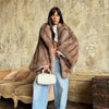 Women Solid Faux Fur Coat Elegant Lapel Collar Long Flare Sleeve Loose Jackets Winter Warm Female Chic High Street Outerwear