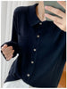 Women's Elegant Spring Knitted Cardigan Wool Polo Neck With Pockets Solid All-Match Casual Soft Tops Coats ZB1047006