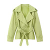 Solid Lace Up Short Windbreaker Women Elegant Full Sleeve Button Loose Chic Trench Coat Office Lady Daily Commute Outwear