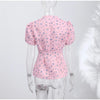 Elegant Printed Waist Cinched Women's Jackets Stand Collar Single Breasted Bubble Sleeve Blouses Summer Lady Commute Tops