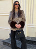 Leopard Print Women Winter Coat Faux Fur Coat Lapel Waist Tightened Jacket Single Breasted Long Sleeve Coat Daily Wear