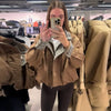 Casual Patchwork Women Coat Elegant Long Sleeve Stand Collar Pleated Female Outwear Autumn Winter Lady Streetwear