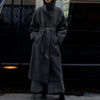 Women's Elegant Long Woolen Coat Chic Casual Stand Collar Lace-up Overcoat Winter Daily Commuting Outerwear