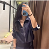 Color Block Cropped Anorak Jacket Women Stand Collar Half Zip Kangaroo Pocket Long Sleeve Jackets Autumn Casual Chic Coat
