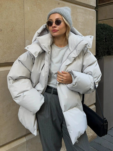 Women Winter Cotton Coat Women Loose Cotton Padded Jacket Solid Hooded Parkas Coat Female Puffer Coat Winter Outwear
