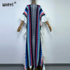 Knitting Rainbow Printing Comfort Warm Winter Holiday Dress Elegant Africa Women Boho Party Long Dress