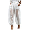 Sheer Mesh Balloon Pants High Waist Pleated Loose Harem Trousers Women Streetwear See Through Chiffon Elastic Cuff Jogger Pants