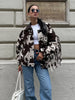 Women Cow Print Tassel Short Coat Casual Long Sleeve Lapel V-neck Single Breasted Jacket Lady Spring Autumn Outwear