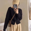 Autumn Winter Short Knitting Cardigan Women Solid Color Long Sleeve Round Neck Sweater Jacket Casual Zipper Sweater Coats