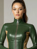 Elegant Half Zip-fly Faux Leather PU Dress for Women's Skinny Turtleneck Colorblock Slim Mini Streetwear Casual Elegant Dress