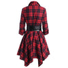 Women's Autumn Winter Irregular Red Lapel Button Up Long Sleeves Shirt Dress Belt Decoration Casual Birthday Party Costume Dress