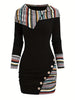 European and American Explosions Women's Ethnic Style Geometric Stripe Stitching Hooded Knitted Long-Sleeved Tight Dress